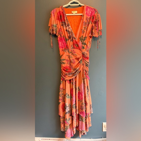 Maeve Anthropologie Simone Floral Asymmetrical Stretch Midi Dress Size MP - Picture 7 of 10
